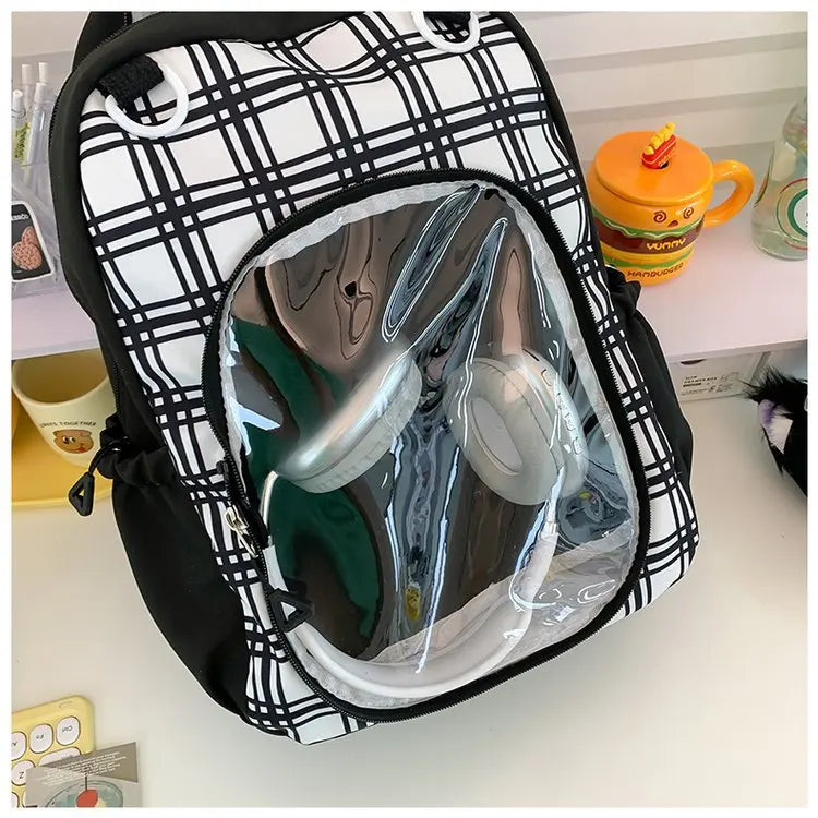 Cyflymder  Y2k Aesthetic Contrast Color Plaid Schoolbags Women Preppy Kawaii All Match Ita Bags Transparent High-capacity Student Backpacks