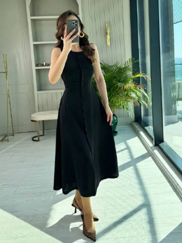 Cyflymder  Dress Women Wholesale 2025 Summer New Style Cross Border Trade Sleeveless Buttons Cinched Waist Stylish Elegant Style