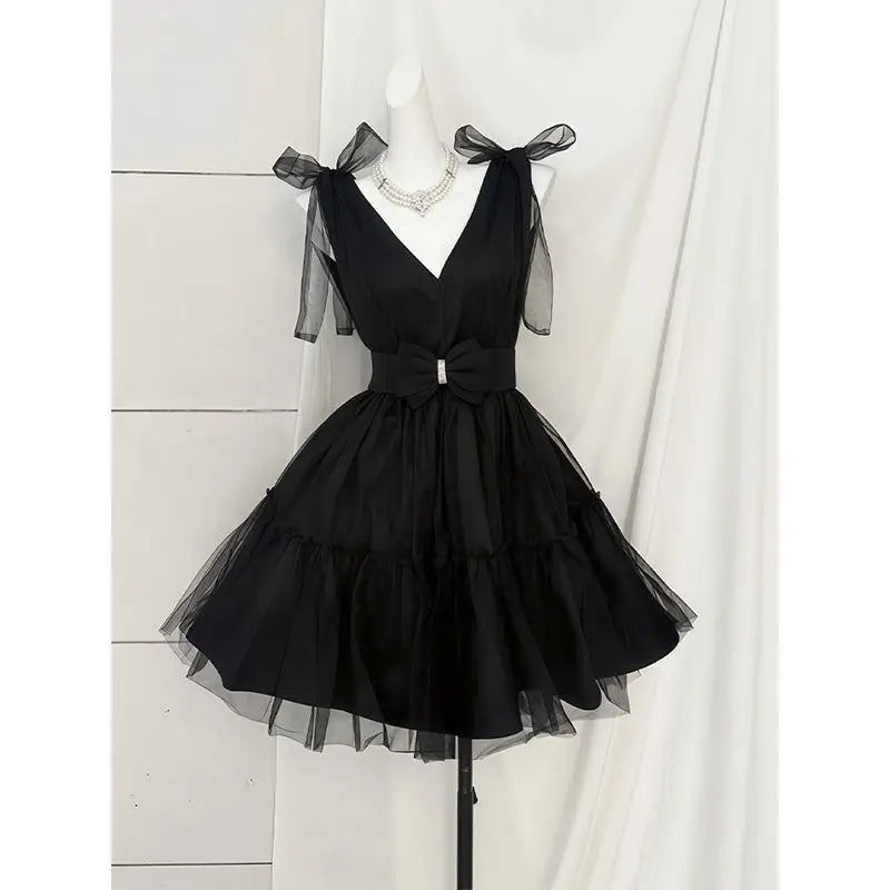 Cyflymder  Spring Bow Waist Dress Mesh Splicing Design New Style