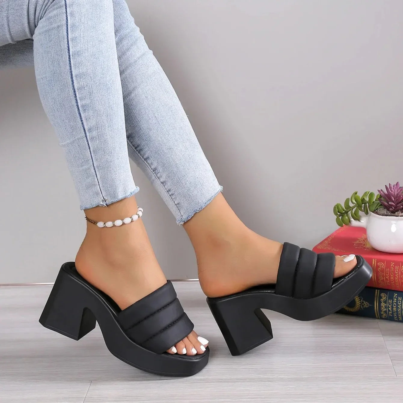 Cyflymder  Elegant Women Platform Slippers Soft PU Summer Peep Toe Thick Sole Female Outdoors Non-slip Casual Beach Heels Slippers