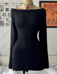 Cyflymder  Solid Casual Tide Aesthetic Y2K Classic Knitwear Harajuku Vintage Slim Women Fashion Clothing Elegant Simple Long Sleeve Dress
