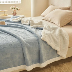 Cyflymder  European 3D Carved Milk Velvet Winter Blanket Thickened Lamb Wool Blanket for Living Room Sofa Soft Warm Nap Quilt for Office