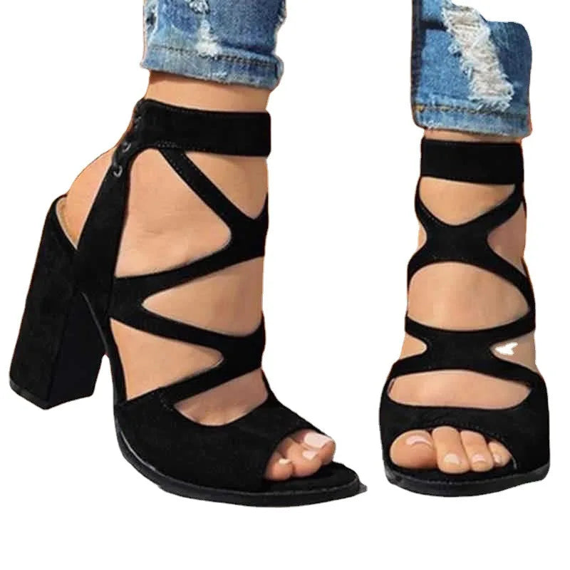 Cyflymder  Sandals Shoes Open Toe Block Heels Med Large Size Suit Female Beige New Peep Velvet Chunky Medium Rhinestone Big Comfort Se