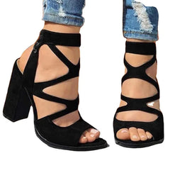 Cyflymder  Sandals Shoes Open Toe Block Heels Med Large Size Suit Female Beige New Peep Velvet Chunky Medium Rhinestone Big Comfort Se