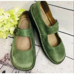 Cyflymder  Mary Janes Women Shoes Round Toe Buckle Strap Solid Color Flat Shoes Ladies Handmade Large Size Women's Leather Loafers
