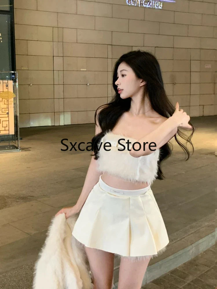 Cyflymder Sexy 3 Piece Skirt Set Women Casual Long Sleeve Coat + Bodycon Tube Tops + Sweet Mini Skirt Evening Party Clothing Autumn