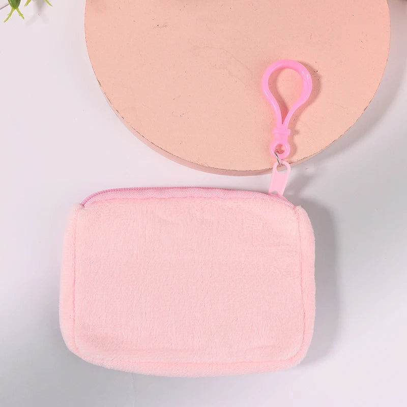 Cyflymder Solid Plush Coin Purse Women's Cute Wallet ID Card Bag Keychain Minimalist Coin Bag Kawaii Wallets for Women