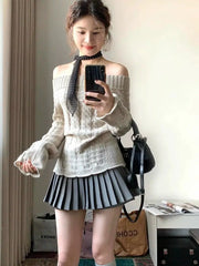 Cyflymder Korean Style Sexy Off Shoulder Sweater Women Sweet Elegant Long Sleeve Knitted Pullover Cute Fashion Slim Up Sweaters