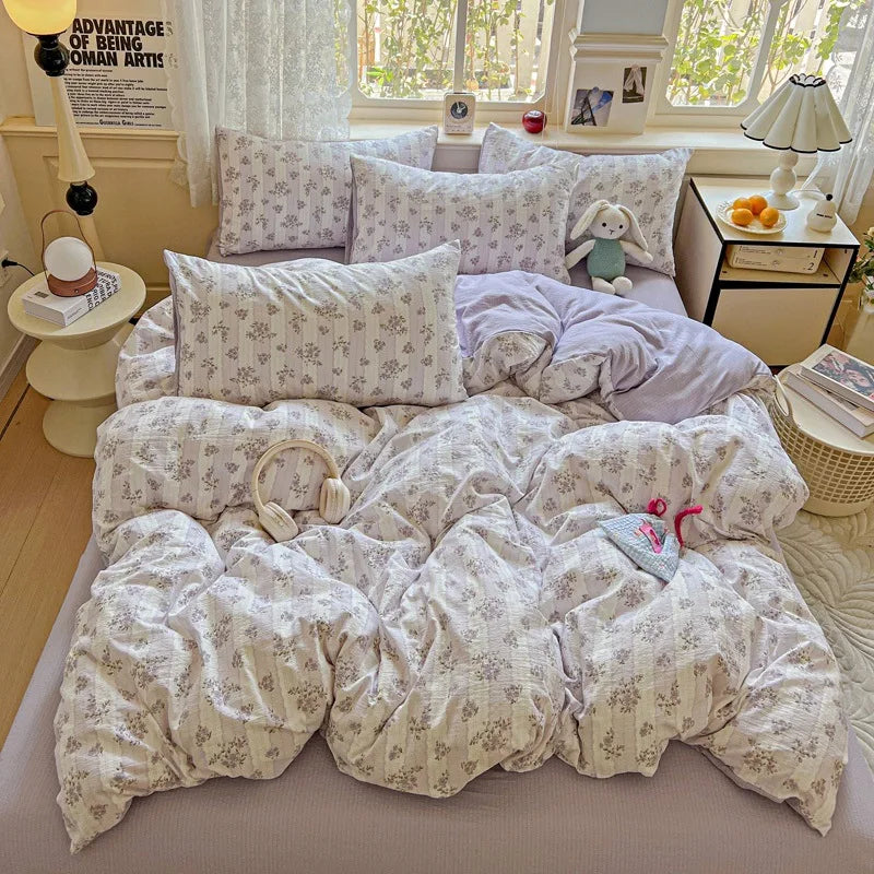 Cyflymder  Nordic Style Small Floral Print Bedding Sets Ultra Soft Breathable Single Queen Bedclothes Comforter Set for All Seasons
