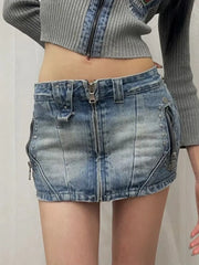 Cyflymder  American Retro Riveted Denim Skirt Short Skirt Summer Spice Girl High Waist Slim