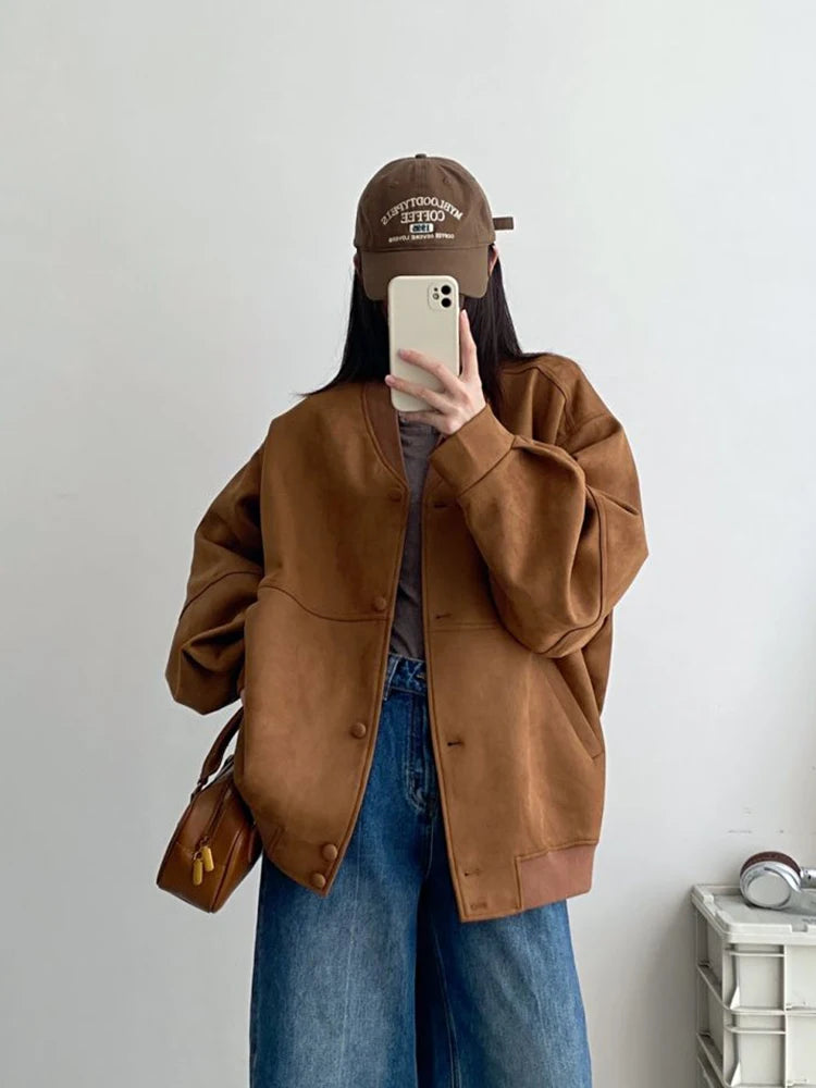 Cyflymder  American Y2K Jackets Women Streetwear Loose Faux Suede Coat Vintage Long Sleeve Harajuku Bf Oversize Hip Hop Outwear New