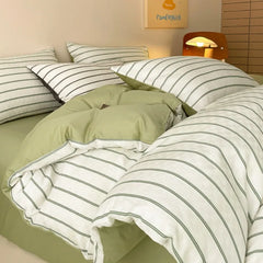 Cyflymder  60S Striped Pure Cotton Bedding Sets High-End Japanese Jacquard Quilt Cover Kit Skin-Friendly Home Textiles for Single Double