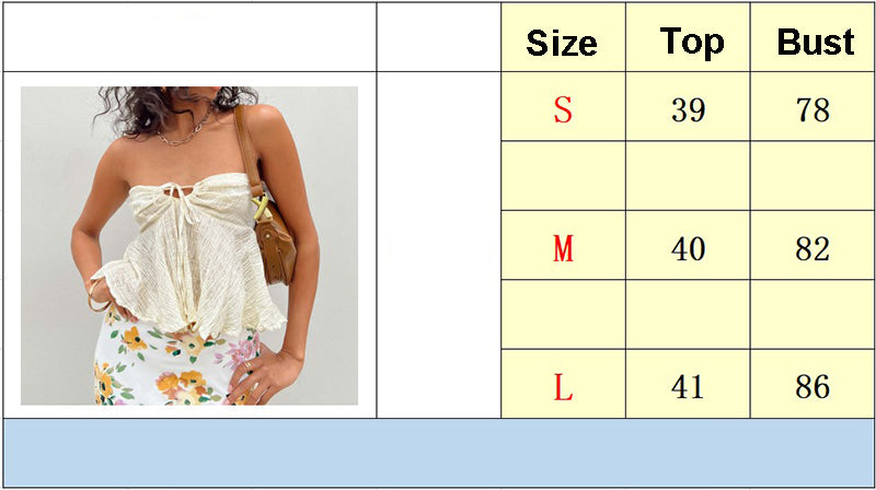 Cyflymder  Boho Beach Y2K Ruffles Hem Strapless Camis Chic Women Holiday Crop Tops Sexy Chest Wrap Tie Up Tube Tops Backless Vest Tanks
