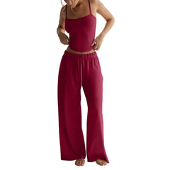 Cyflymder  Simple Plain Color Chic Sexy Camisole Top and Long Pants Fahionable Suit for Lady Casual Soft and Comfortable Homewear Set