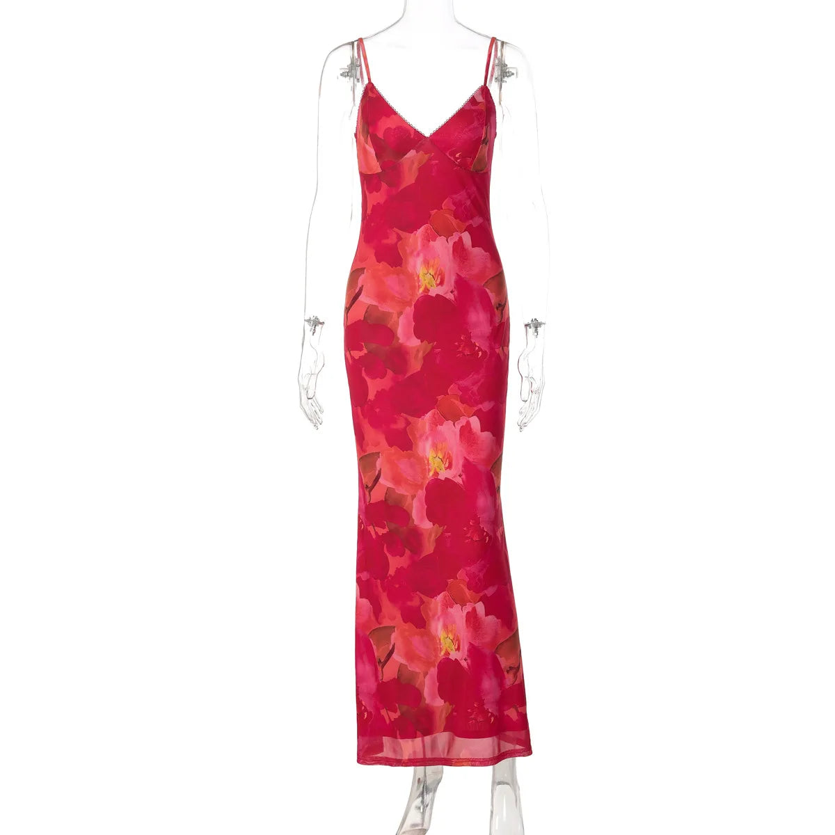 Cyflymder  Sexy Deep V Neck Sleeveless Bodycon Maxi Dress 2026 New Summer Women's Sheer Mesh Printed Slim Holiday Beach Long Dress