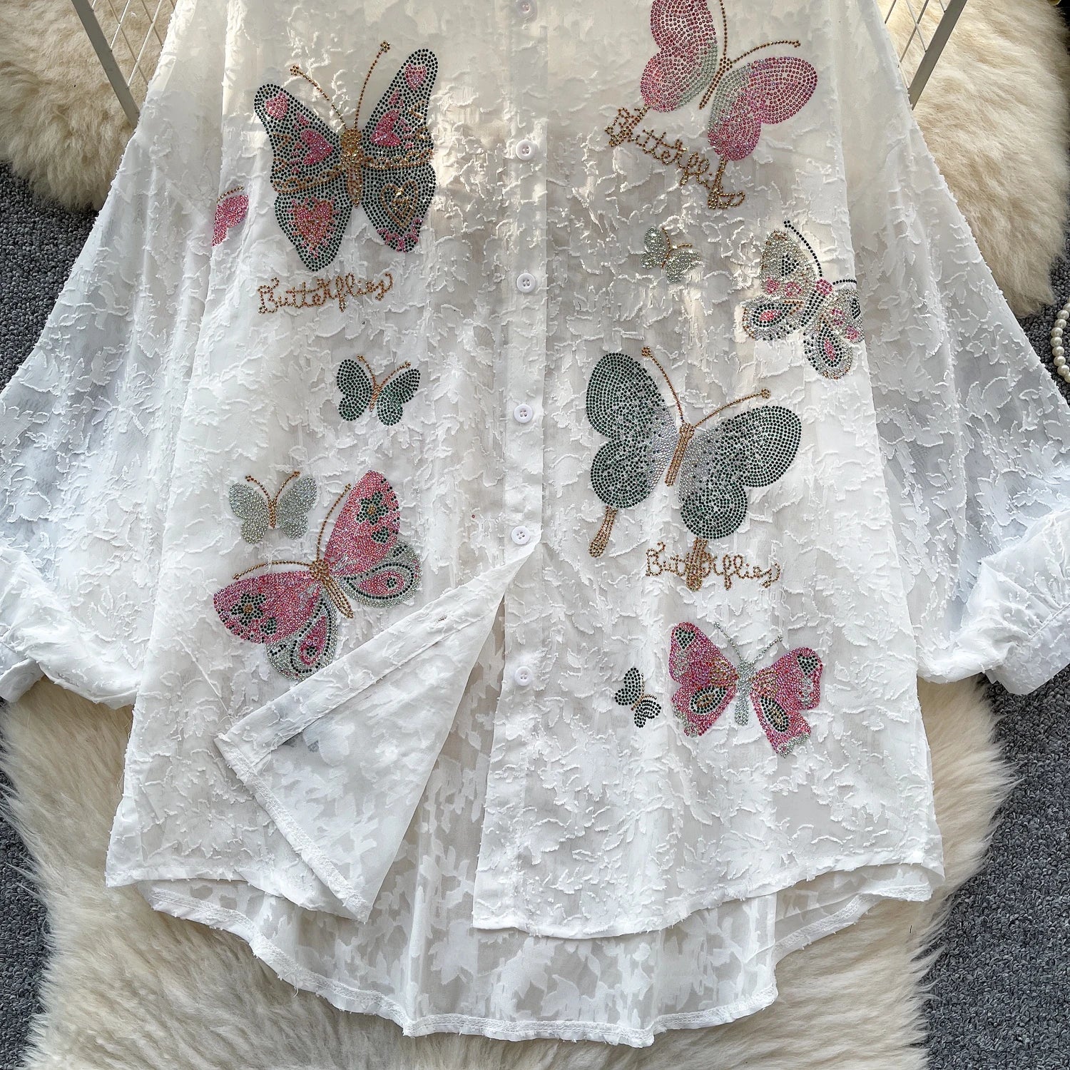 Cyflymder  Ele Vintage Bubble Sve irt Women's Loose Embroidered Me Top Spring Faionable Commute Sle Korean Version