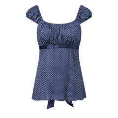 Cyflymder  Stylish Women s  Fit Blouse with Polka Dot Pattern and Square Neckline Perfect for Everyday Casual Wear