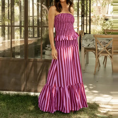 Cyflymder  Summer Fashion Pattern Print Holiday Outfit Women Sexy Sleeveless Draped Long Skirt Suit Elegant Strapless Crop Top & Skirts Set