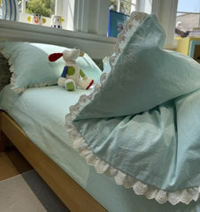 Cyflymder  Fresh stripes bedding set 1.2 1.5 1.8 2.0,twin full queen king fairyfair lace cotton home textile sheet pillow case quilt cover