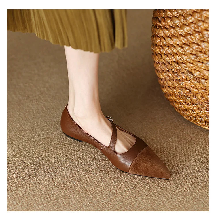 Cyflymder  Splicing Design~ Pointed Head Shallow Mouth Retro Single Shoes Women's New Flat Mary Jane Shoes Woman Shoes