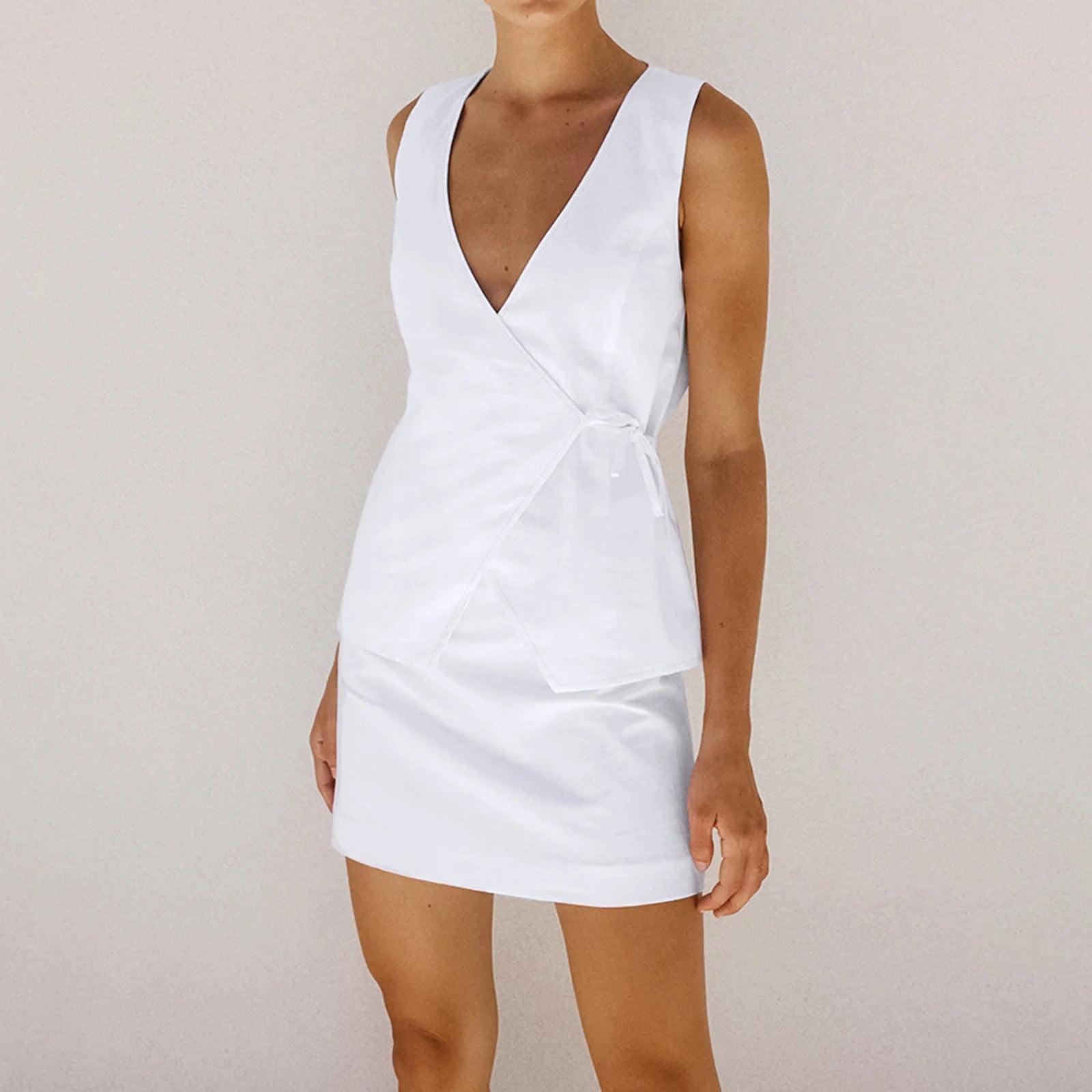 Cyflymder  Mini Skirt Sets Women 2 Piece Outfits Y2k Sleeveless V-neck Lace-up Tank Top and Low Waist A-line Skirt Streetwear