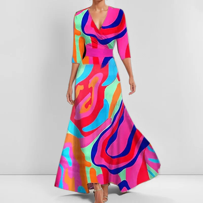 Cyflymder  Print Midi Dr for Women with Giant Hemline And Belt Loose Fit Sve Semi Casual Perfect Gift Ideal Cotail Dr...
