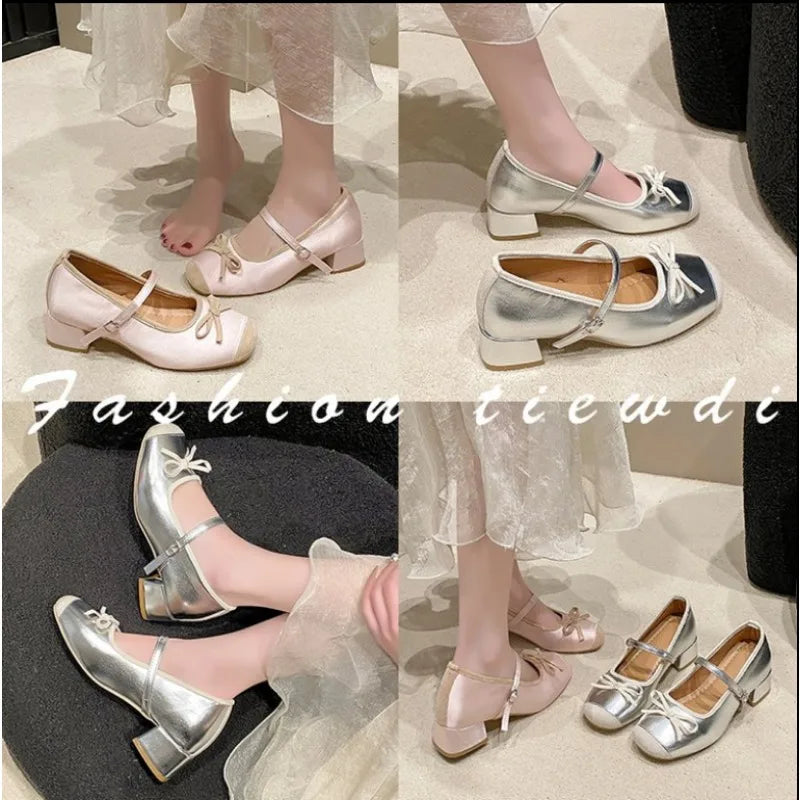 Cyflymder  Shallow Mouth Female Shoes Autumn Soft Black Flats Ballet New Dress Fall Summer Med Flower Rubber Hoof Hee