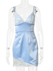 Cyflymder  Sexy Low-Cut Camisole Lace Satin Patchwork Mini Dress Women's Slim-Fit Party Club Holiday New Dress Fall