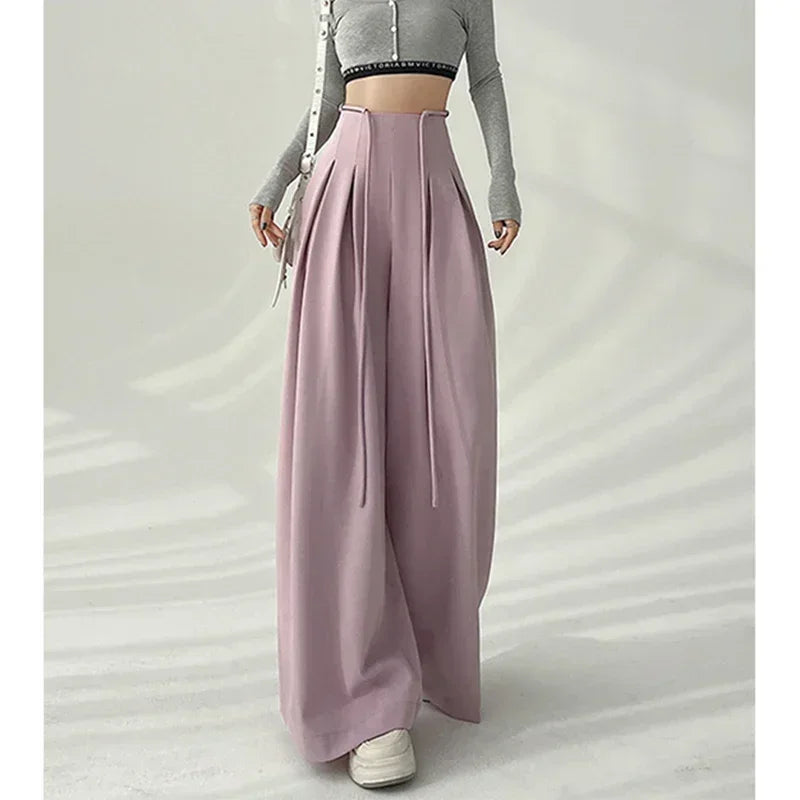 Cyflymder  Streetwear Wide Leg Pants Women Korean Black High Waist Suit Pants Summer Fashion Elegant Lace Up Straight Trousers New