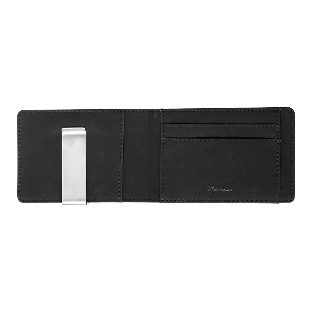 Cyflymder Hot Sale Fashion Solid Men's Thin Bifold Money Clip Leather Wallet with A Metal Clamp Female ID Credit Card Purse Cash Holder