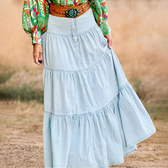 Cyflymder  Women's Fashion Denim Long Skirts Stylish Solid Color High Waist A-Line Jean Skirt for Summer Spring
