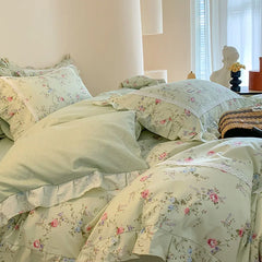 Cyflymder  100% Cotton Spring Garden Flowers Botanical Chic Ruffles Soft Comfortable Double Queen (1Duvet Cover+1Bed Sheet+2Pillowcases)