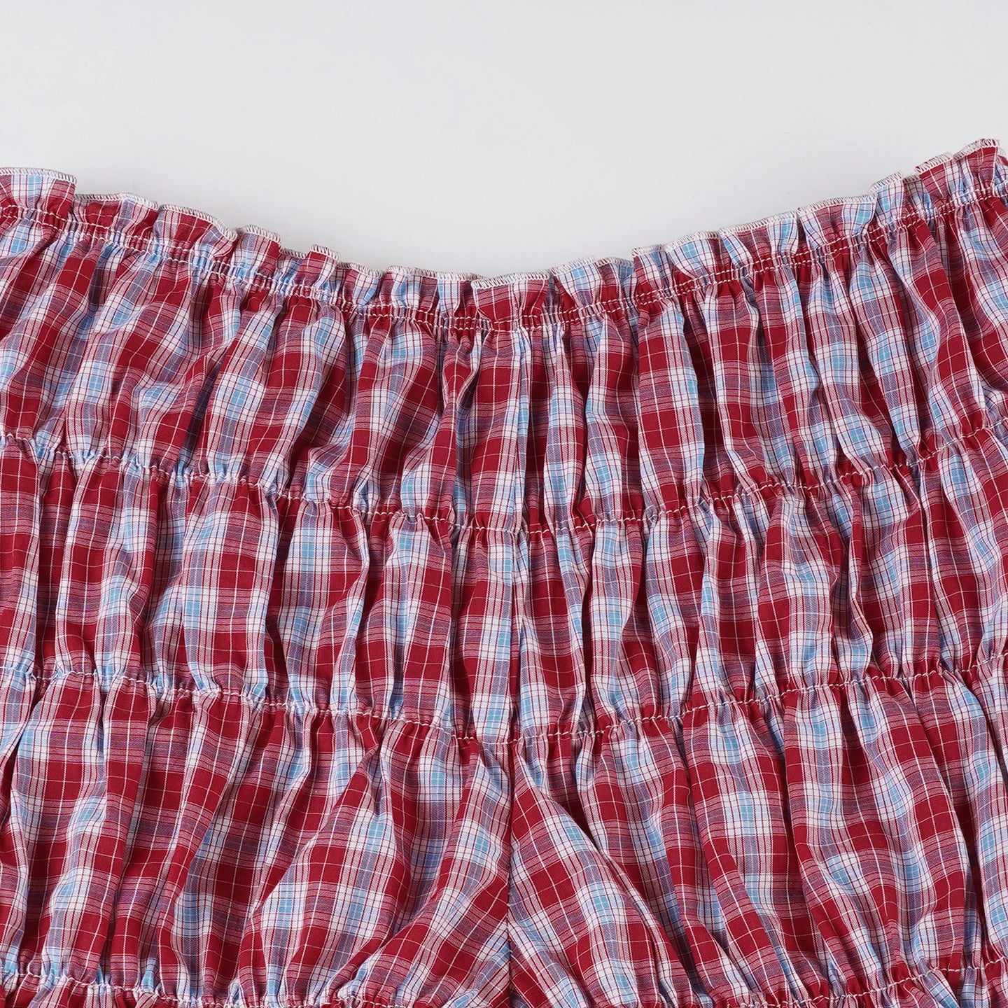 Cyflymder  Sweet Plaid Lace Trim Low-Waisted Shorts Slim Patchwork Low-Waisted Shirts Women Summer Fashion Streetwear Ladies