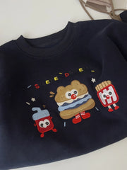 Cyflymder  Korean Casual All Match Thick Fleece-lined Cartoon Jacquard All Match Loose Solid Sweatshirts