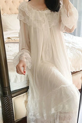 Cyflymder  Women's Lolita White Princess Dress Sleepshirts Vintage Palace Style Multilayer Lace Mesh Nightgowns.Nightdress Sleep Loungewear