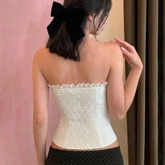 Cyflymder  French Sweet Spice Girl Summer Strapless Camisole Y2k Spliced Lace Edge Constrast Color Bow Tank Tops Punk Women Streetwear