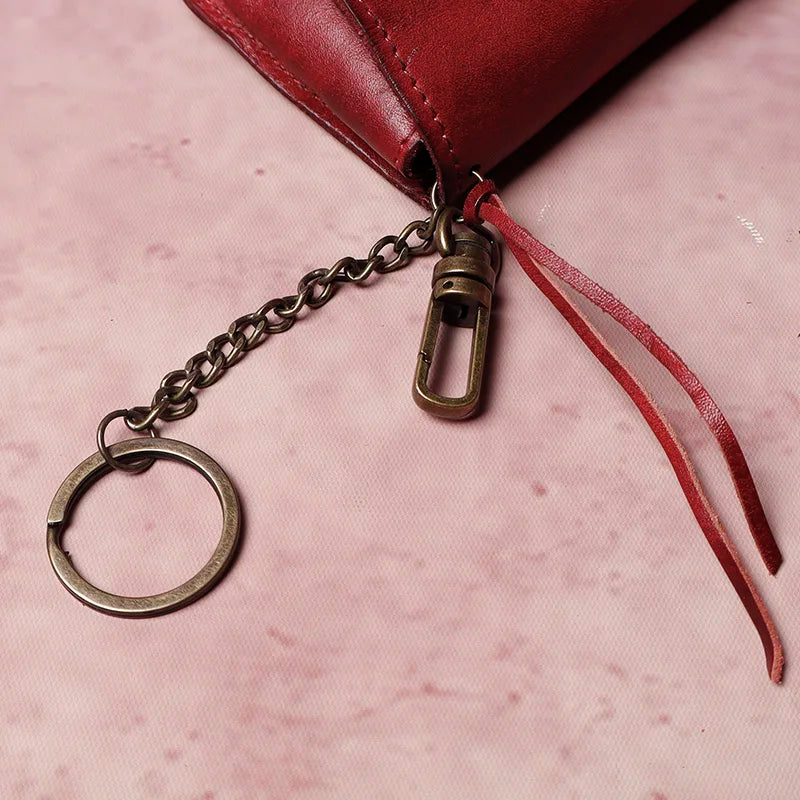 Cyflymder  Men's cowhide key bag car driver's license card bag ladies cowhide coin purse wallet retro leather waist hanging keychain