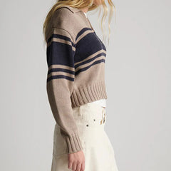 Cyflymder  y2k Striped Sweater Women Aesthetic Clothing Lapel V Neck Long Sleeve Loose Crop Tops Fall Winter Clothes Streetwear