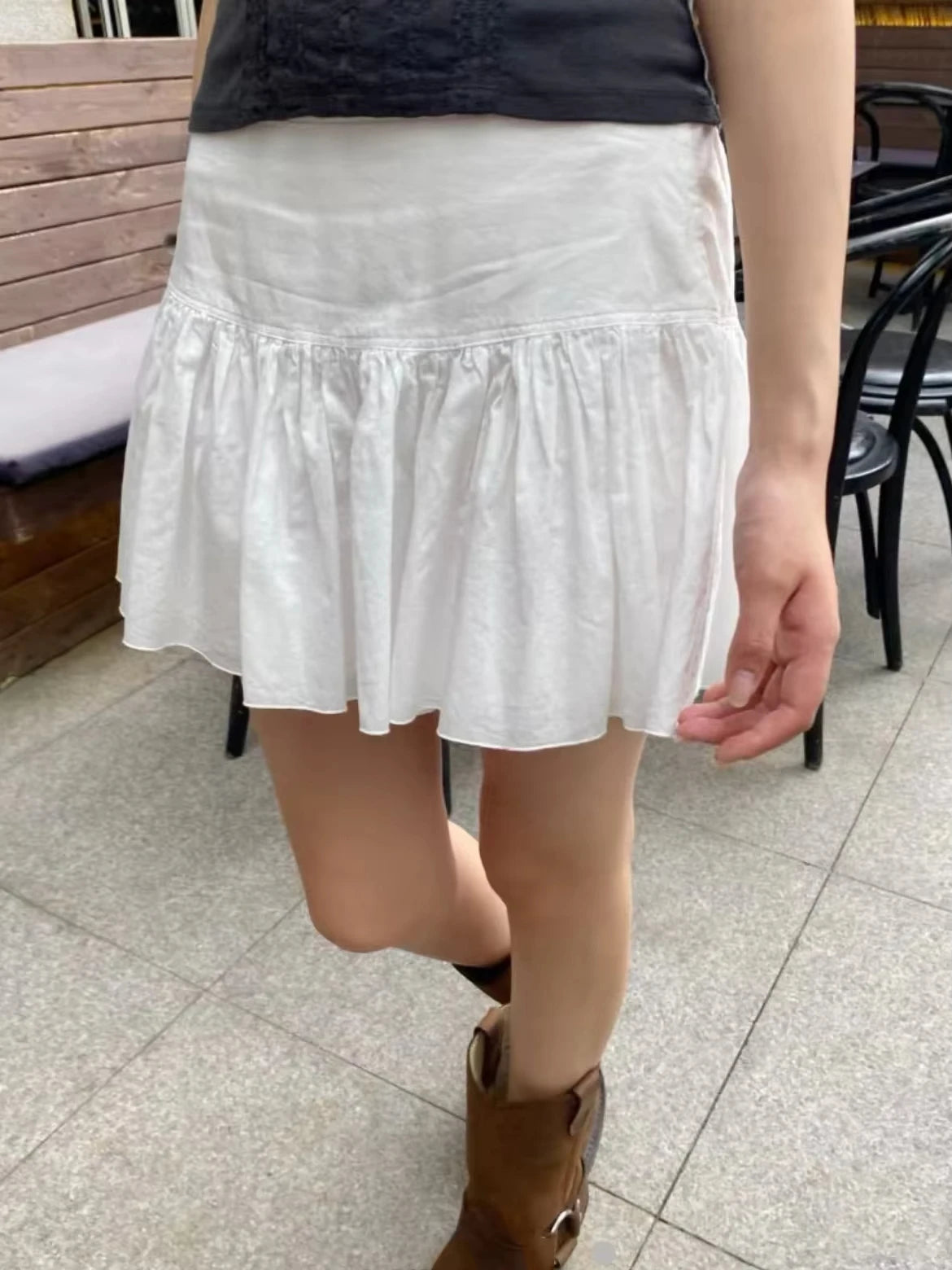 Cyflymder  Lace-up A-line Shirks Women New Cotton High Waist Elastic Ruffles Hem Sweet Mini Skirts Vintage Cute Streetwear Chic Falda