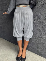 Cyflymder   Casual Solid Color Jogger Lantern Cropped Pants Mid Waist Loose Simple Versatile Calf-length Bloomers Elegant Commuter