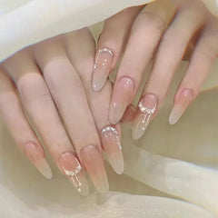 Cyflymder  30Pcs Almond Press on Fake Nails Long French False Nails With Pink Wearable Flower Design Oval Manicure Full Cover Nail Tips