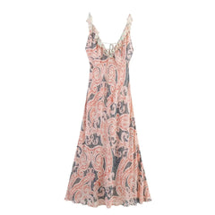Cyflymder  New Retro Dress Women Lingerie Style Printed Dress Summer Lace Decoration Sleeveless Elegant Party Dress