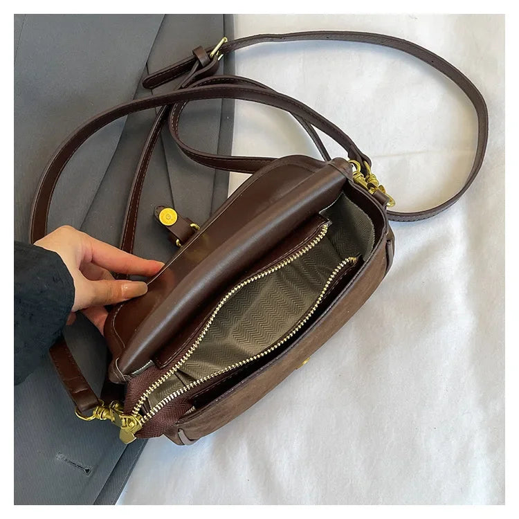 Cyflymder  New Ladies Vintage Saddle Bag Simple Commuter Crossbody Bag Soft Texture Bean Curd Square Bag Elegant Versatile Shoulder Bag
