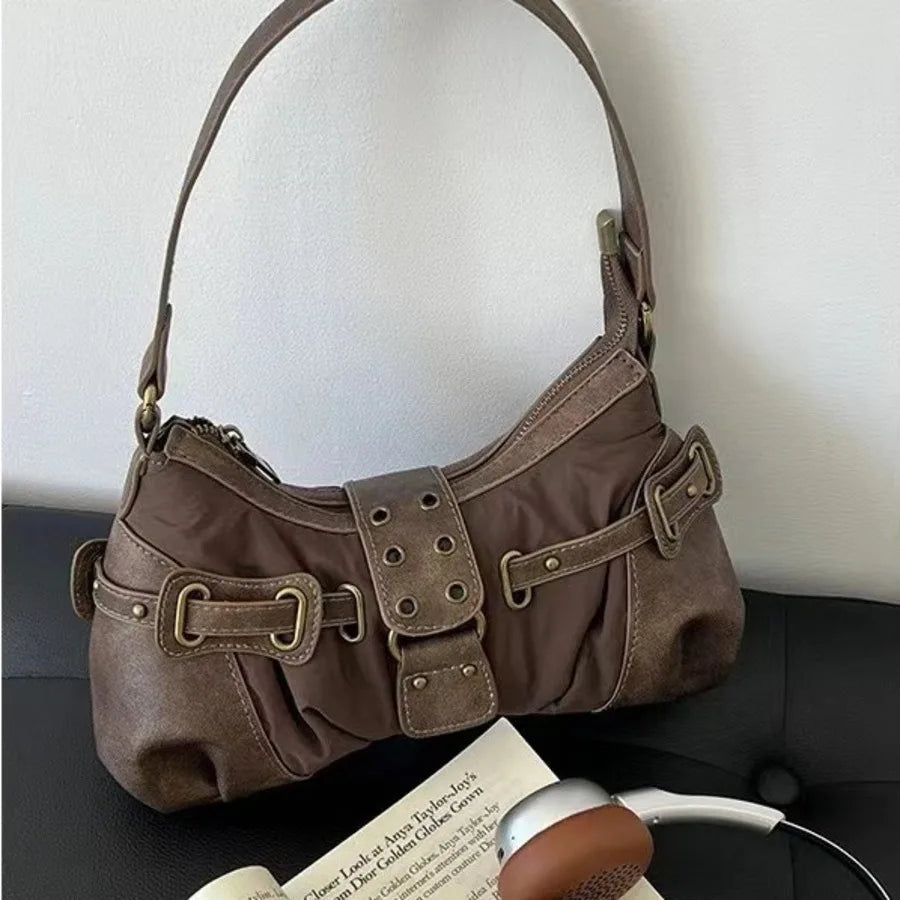 Cyflymder  New Underarm Hand Bag Woman Meilad Single Shoulder Handheld Wrinkled Saddle Bag For Women Leather Handbags