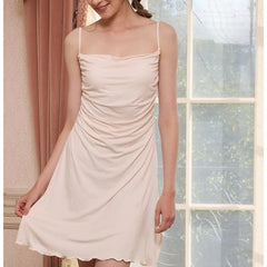 Cyflymder   Summer new swinging collar small suspender nightdress Modal with chest pad non-removable pleated design side split loungewear