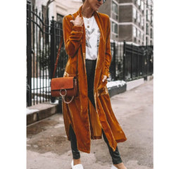 Cyflymder  Spring Autumn New Faion Loose Velvet Elastic Mid-Length Open Cardigan Coat Women's Versatile Straight Tube Polyester Fiber