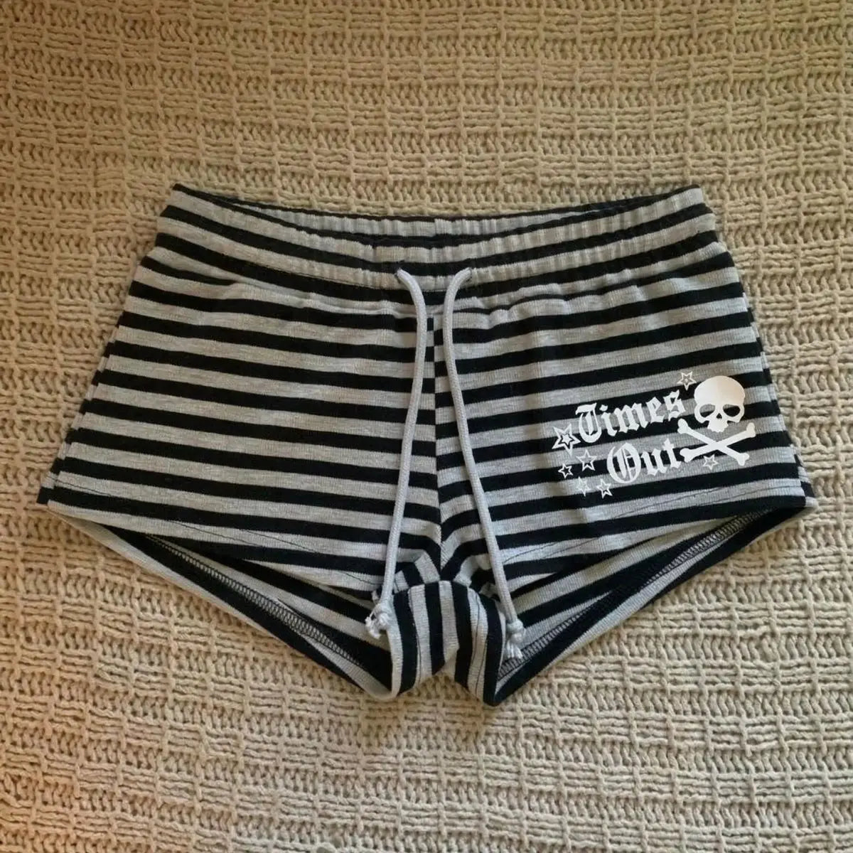 Cyflymder  Vintage Shorts Sexy Y2k 2000s Women's Shorts Streetwear Stripe Wrap Hip Hot Girl Goth Punk Summer Basics Skull Print High Stree