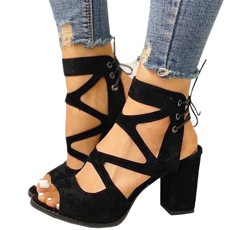 Cyflymder  Sandals Shoes Open Toe Block Heels Med Large Size Suit Female Beige New Peep Velvet Chunky Medium Rhinestone Big Comfort Se