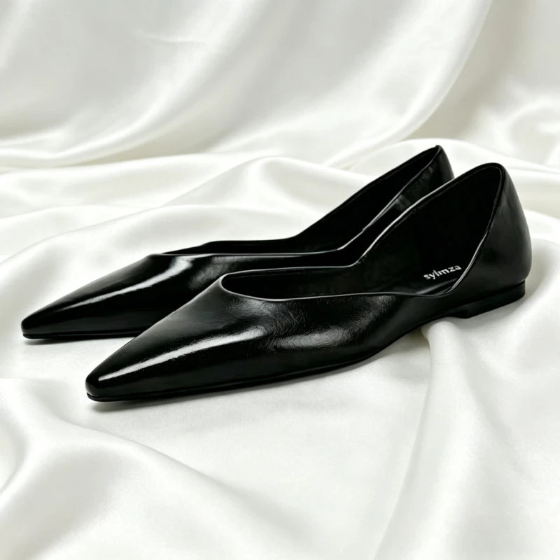 Cyflymder  Luxury Designer Flats Women Black Soft Leather Pointed Toe Loafers Ladies Comfortable Soft Soled Shallow Summer Women's Shoes