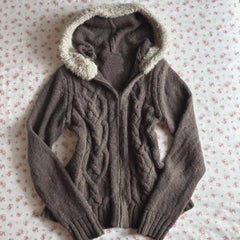 Cyflymder  Fashionable American retro y2k solid color knitted wool collar splicing hoodie coat zipper slim hot girl top autumn and winter